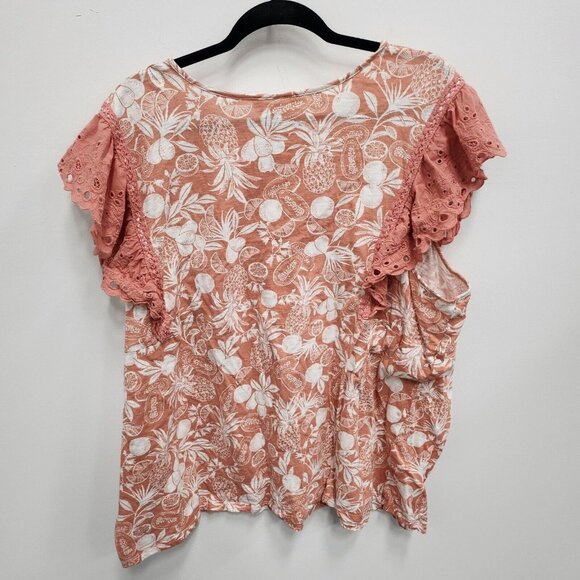 LC Lauren Conrad Womens BOHO Top Size 4X Coral Tropical Print Flutter Sleeve - Picture 9 of 10